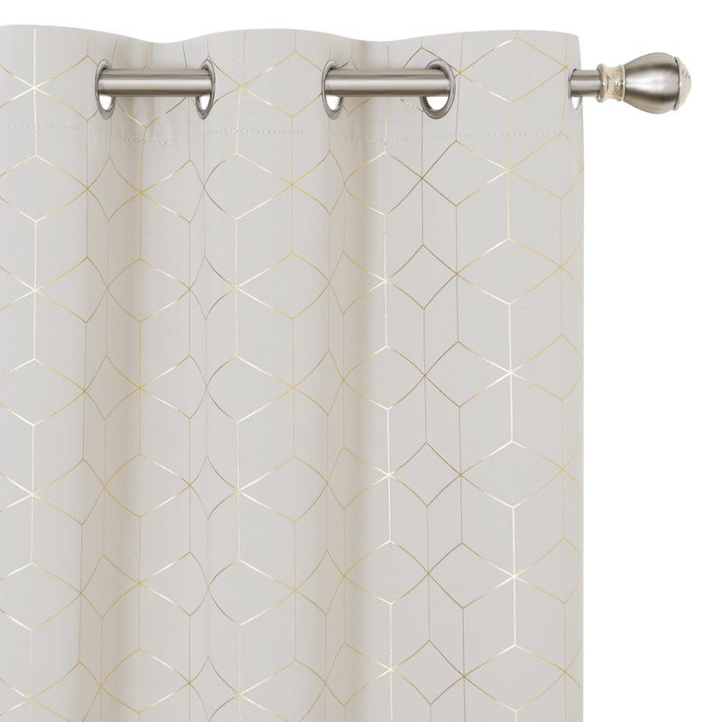 Deconovo Grommet Blackout Curtains, Room Darkening Gold Diamond Drapes, 2 Panels, Beige, 42W x 84L Inch, for Bedroom and Living Room - Image 1